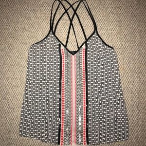 BLACK, WHITE, & CORAL CROSS BACK EXPRESS TANK TOP